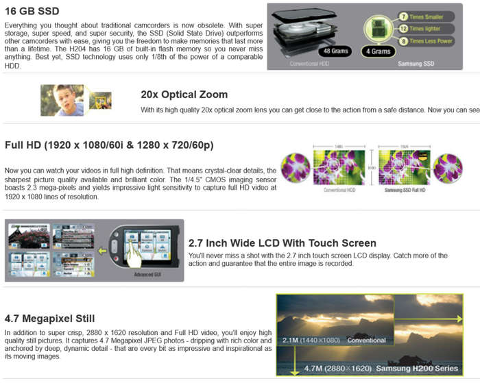 Samsung HMX-H204 Full HD 1920x1080 Camcorder [ 16GB SSD - SOLID STATE DRIVE ]